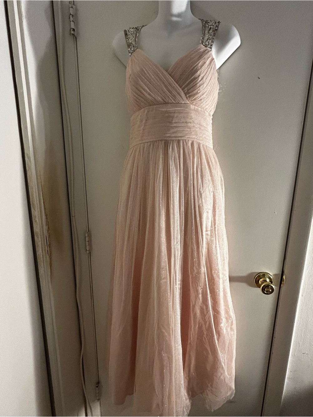 Morgan & Co Blush Pink Glitter Tulle Formal Prom Gown | Size 3/4